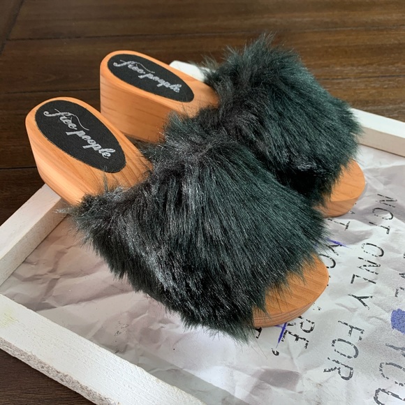 Free People Shoes - FREE PEOPLE Faux Fur Sonnet Clog Sandal 38 Black